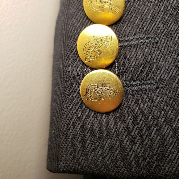 GIORGIO ARMANI Mens 41R Blazer Jacket Black Gold Logo Button Double Breasted - Picture 4 of 7